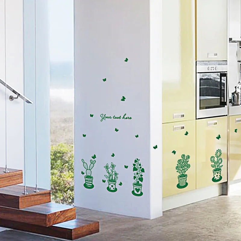 Sks6022Potted Plants Wall Stickers Office Door Window Home Living Room Decor Removable Vinyl Wall Decals Art Murals Wallpapers