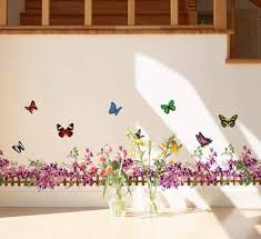XY8068 Unique vinyl wall stickers for rooms, murals, decals, tattoos, transfers for skirting boards with delicate butterflies and purple flowers designs by VAGA