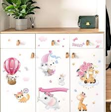 HM71009 Wall Stickers Baby Kids Room Bedroom Background Home Decor Nursery Decals Decoration Cute Animals Sticker