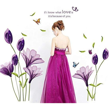 Lovely Lily Flowers and Butterfly Wall Decal DIY Stickers for Home Decor Ay7244