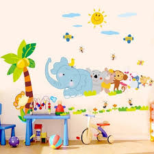beautybuy Baby Boy's Elephant Birds Coconut Tree Monkey Flower Animals Wall Decal Ay9161