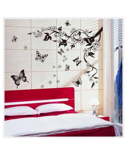 AY9124 Black Butterfly Flower rattan DIY Removable Wall Stickers Living Room TV/Sofa Background Wall Stickers