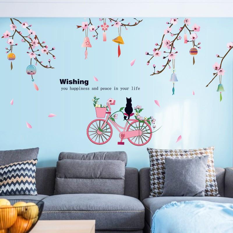 SK9357 Peach Flower Bicycle Wall Sticker - Multi