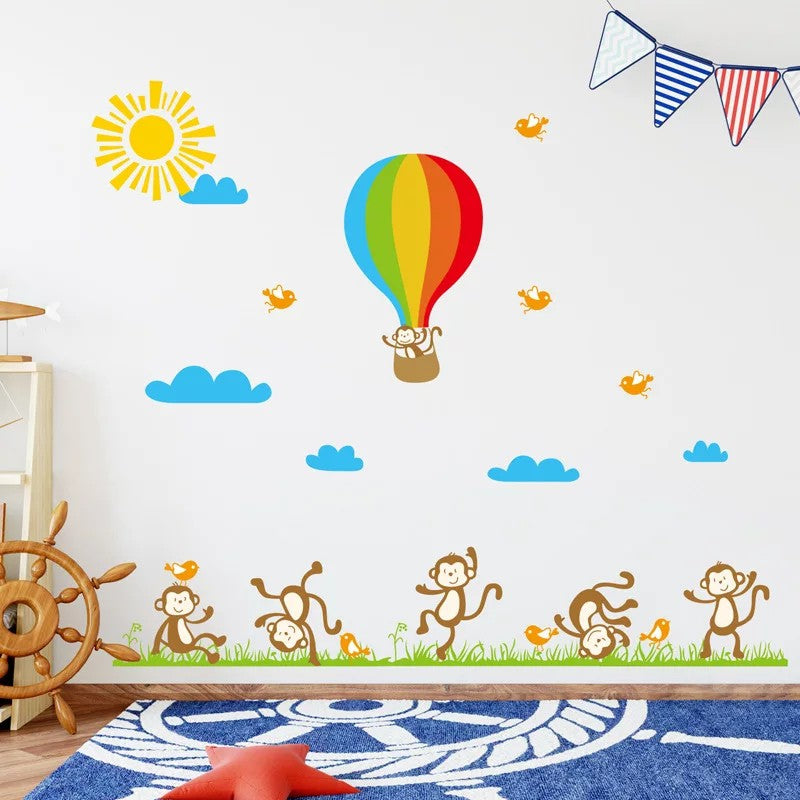 jm7121Monkey Balloon Wall Stickers Cartoon Wall Stickers House Decoration