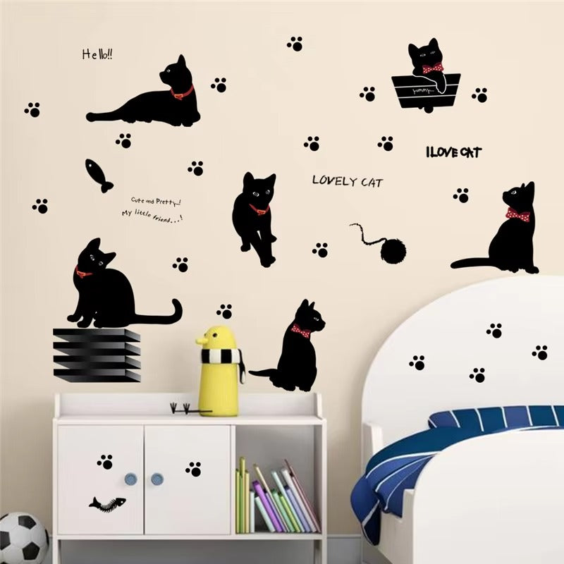 Lovely Playing Cats Animals Wall Stickers Kids Room Decoration Home Kitten Printing Mural Art Cartoon Diy Decal  Ld843  Size: 60x33