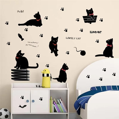 Lovely Playing Cats Animals Wall Stickers Kids Room Decoration Home Kitten Printing Mural Art Cartoon Diy Decal  Ld843  Size: 60x33