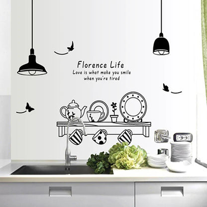 Wall decal for kitchen decoration - Kitchen shelf and teapot - product code AY9138