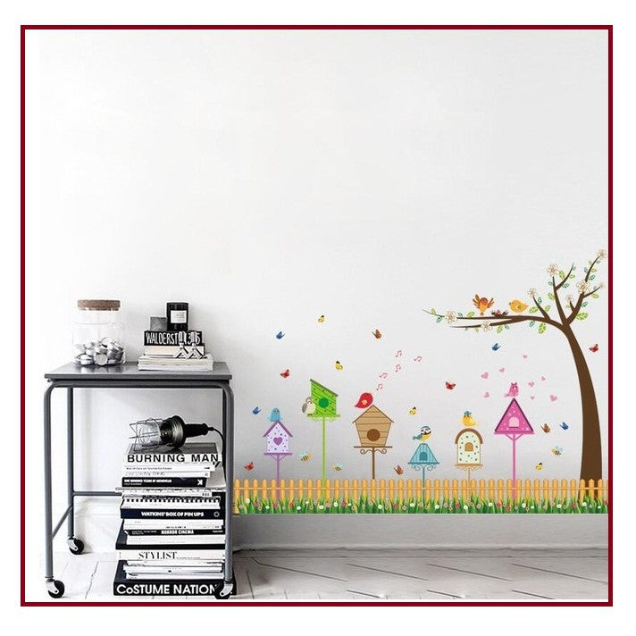 Wall Stickers TV Background wall-sk9085 Fence Birdhouse Fresh Home Living Room TV Background Wall Sticker