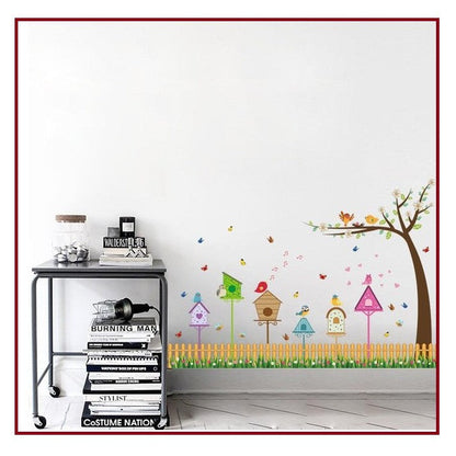 Wall Stickers TV Background wall-sk9085 Fence Birdhouse Fresh Home Living Room TV Background Wall Sticker