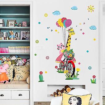 Home decor decals cartoon giraffe bicycle wall stickers bedroom home..