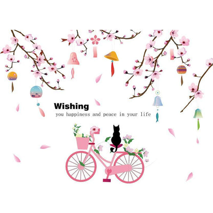 SK9357 Peach Flower Bicycle Wall Sticker - Multi