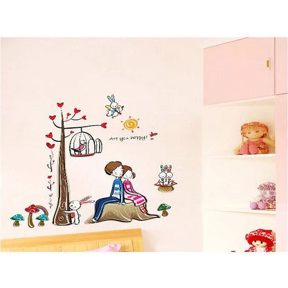 Wall decal two lovers leaning back ay924