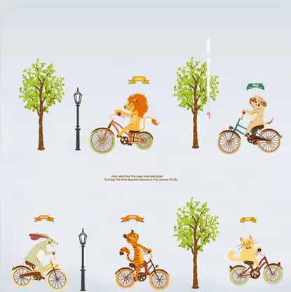 Ampire 120 cm Wall Stickers Cartoon Animal Kids Room Jungle Bicycle Ride Self Adhesive Sticker