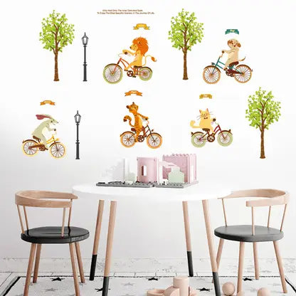 Ampire 120 cm Wall Stickers Cartoon Animal Kids Room Jungle Bicycle Ride Self Adhesive Sticker