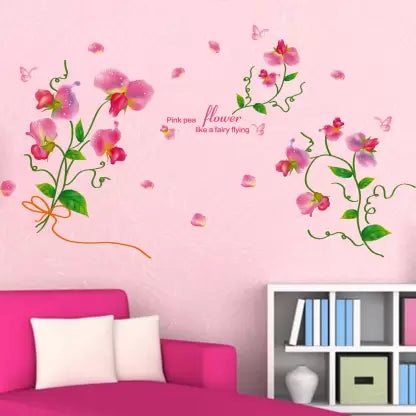 Flipkart SmartBuy 152 cm Wall Stickers Pink Pea Flower for Study Room Self Adhesive Sticker