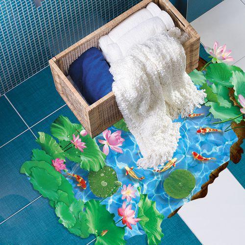 Creative 3D Lotus Pond Vinyl Wall Stickers Funny Art Wall Mural Floor Decals for Kids Rooms Bedroom Bathroom Waterproof XL8305