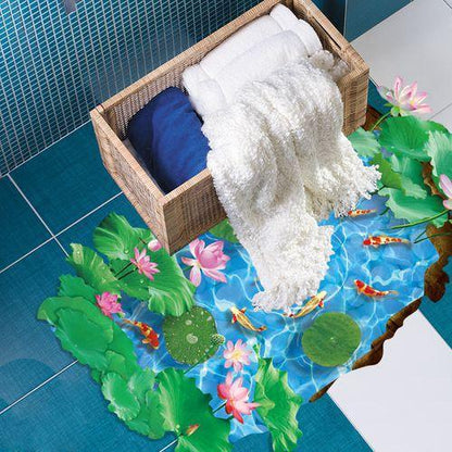 Creative 3D Lotus Pond Vinyl Wall Stickers Funny Art Wall Mural Floor Decals for Kids Rooms Bedroom Bathroom Waterproof XL8305