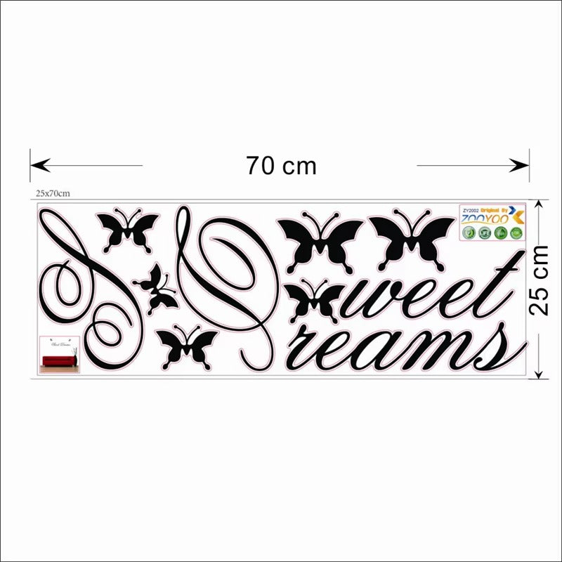 Sweet Dreams Quotes Butterfly Wall Sticker For Bedroom Home Decoration Kids Decals Diy Letters Mural Art Printing Pvc Poster Dz003 Size: 25x70cm