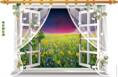 SK9020D 3D Wall Sticker Beautiful Flower Sea Wall Stickers Sunset View Vinyl Decals for Family Rooms