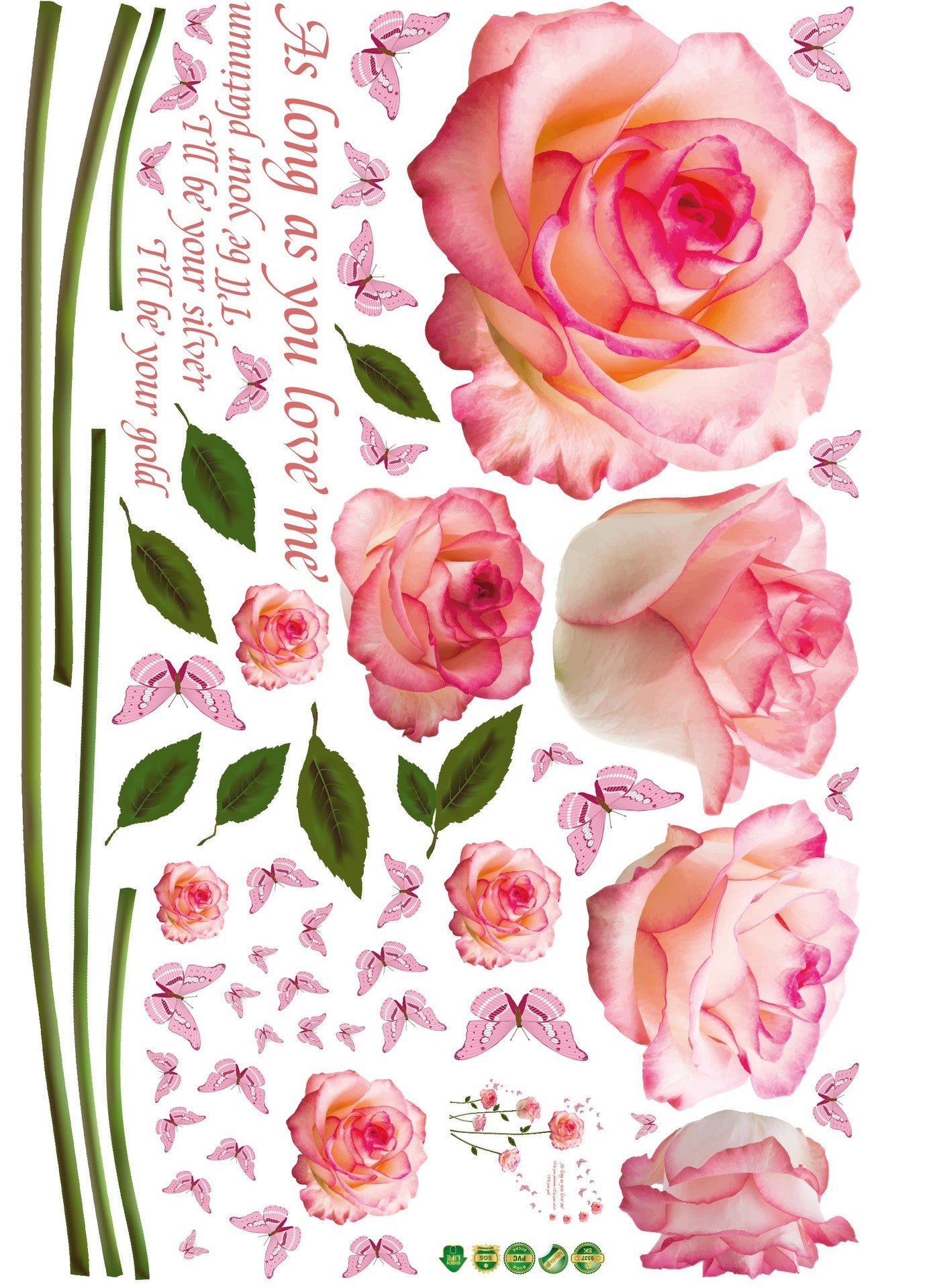 SK9337 Pink Rose Bedroom And Living Room Wall Sticker Decorative Stickers DIY Stickers Cabinet Sticker