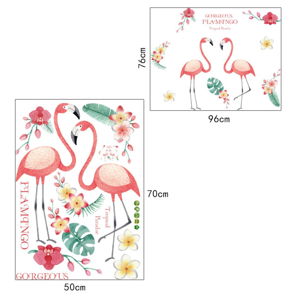 Funif Cute Flower and Flamingo Wall Stickers DIY Removable Animals Wall Decals Decorative Wall Mural Wallpaper for Bedroom Pink