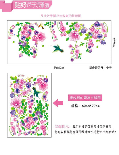 AY9041 Hummingbird leafy morning glory sofa tv background wall wall stickers