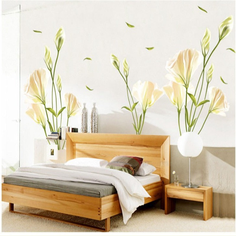 AY9152 60*90cm Large Removable Vinyl Self-adhesive Lily Flower Wall Sticker for Kids Room