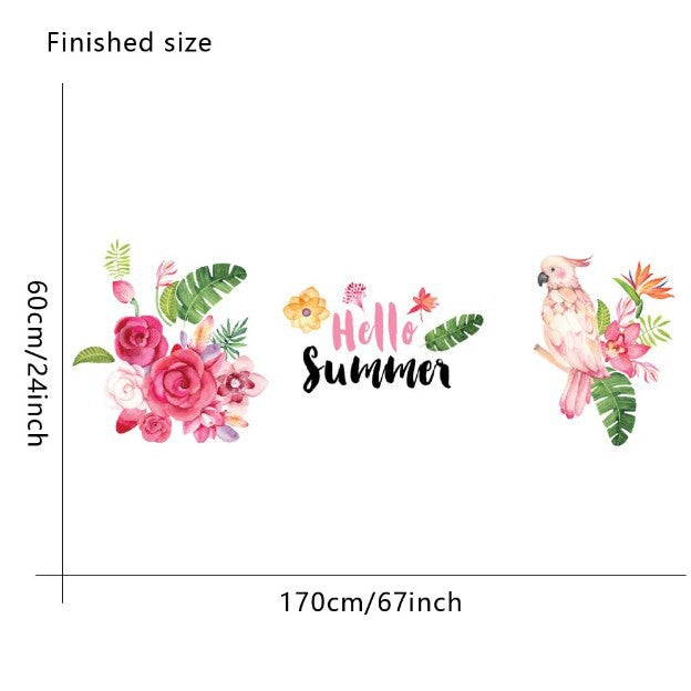 hello summer parrot flower wall stickers for living room kitchen bathroom wall decoration removable art decals mural  JM7351