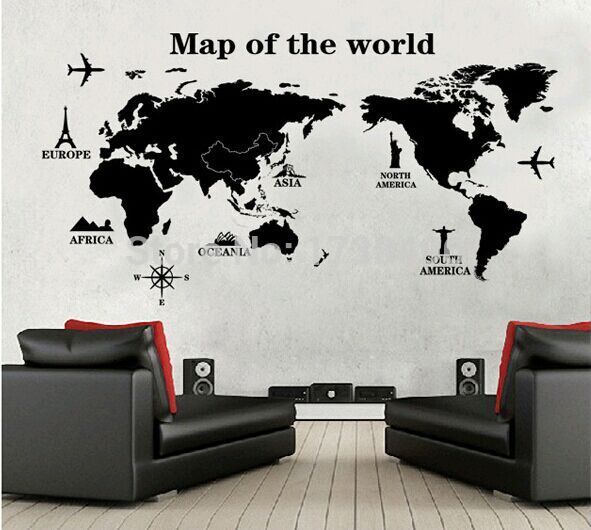 AY9133 New arrive Map of the World Wall sticker Black Large Vinyl Wall Decal Sticker Home decor