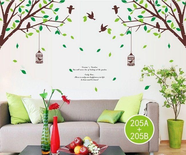 AY205ab  two-sided bird cage green leaves trees of TV background wall stickers room living room sofa bedroom retail