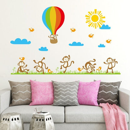 jm7121Monkey Balloon Wall Stickers Cartoon Wall Stickers House Decoration