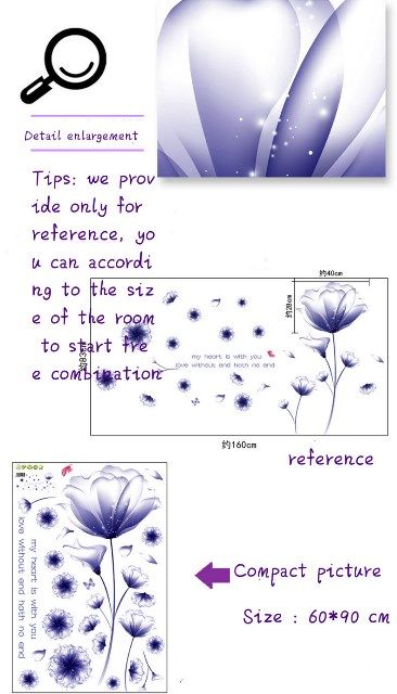 Novelty Flowers Butterflies Trees Wall Stickers Cartoon Animals Removable Wall Decals Home Decor PVC Art Mural Baby Boys Girls Kids Bedroom Kitchen Room Decoration (Blue Flower Butterfly) size 60x90 AY9184B