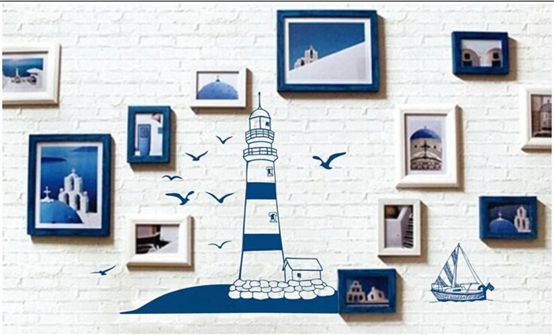 Lighthouse, Boat Wall Decal, Nautical Stickers, Ocean, Seaside, Seashore, Living Room,