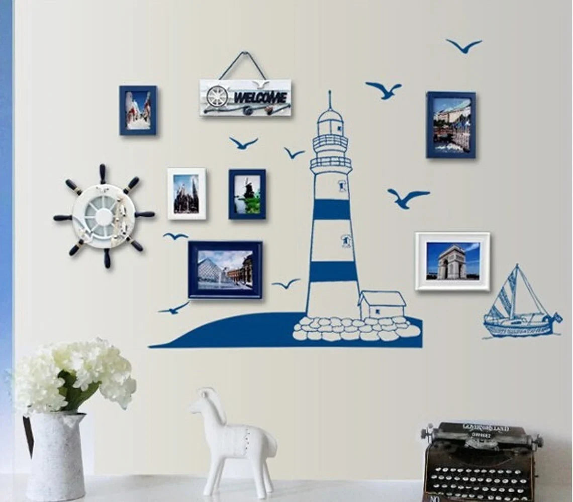 Lighthouse, Boat Wall Decal, Nautical Stickers, Ocean, Seaside, Seashore, Living Room,