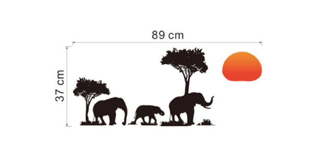 Elephants Family Tree Forest Sun Newest Creative Home Decal Wall Stickers