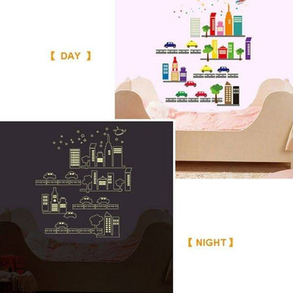 Glow In The Dark Cartoon City Wall Sticker-TYABQ9608