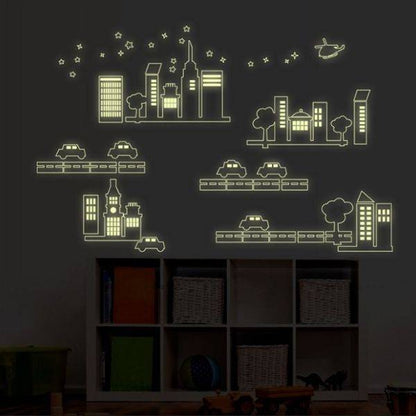 Glow In The Dark Cartoon City Wall Sticker-TYABQ9608