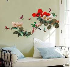 Peony Flower Tree Butterfly Wall Sticker Reusable Art Mural Decor Wallpaper size 60x90 ay938