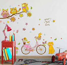 DIY Removable Tree Branches Cartoon Bicycle Flower Sheep Dog Owl Art Mural Vinyl Waterproof Wall Stickers Kids Room Decor Nursery Decal Sticker