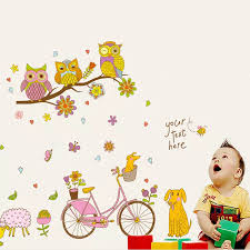 DIY Removable Tree Branches Cartoon Bicycle Flower Sheep Dog Owl Art Mural Vinyl Waterproof Wall Stickers Kids Room Decor Nursery Decal Sticker