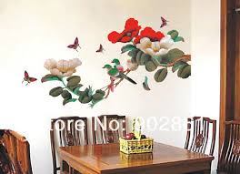 Peony Flower Tree Butterfly Wall Sticker Reusable Art Mural Decor Wallpaper size 60x90 ay938
