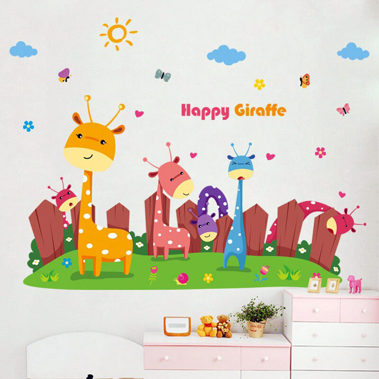 Cartoon Giraffe Pattern Wall Stickers Kindergarten Children's Room Bedroom Bedside Decoration Self-Adhesive Wall Stickers size 50x70 xls7223