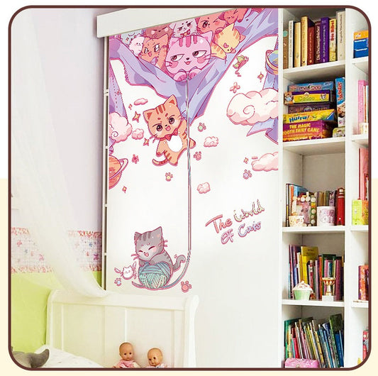 Cute Cat Door Sticker Or Wall Art Decoration Removable Stickers