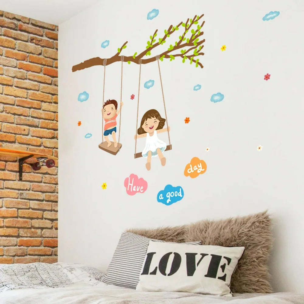 JAAMSO ROYALS Cute Baby Swing On the tree Decorative Wall Sticker Sk7146