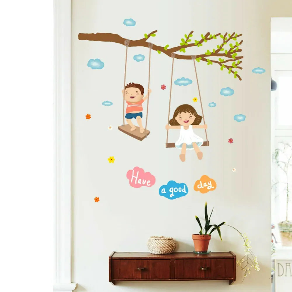 JAAMSO ROYALS Cute Baby Swing On the tree Decorative Wall Sticker Sk7146