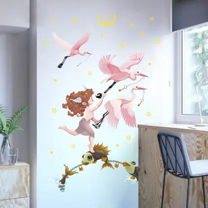 quire 65 cm Wall Stickers Cartoon Fish Cupid Flamingo Moon Kids Room Door Decor Self Adhesive Sticker  (Pack of 1)