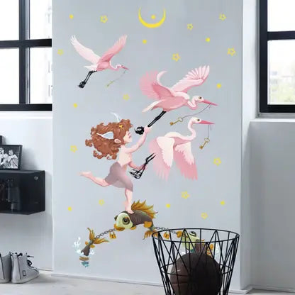 quire 65 cm Wall Stickers Cartoon Fish Cupid Flamingo Moon Kids Room Door Decor Self Adhesive Sticker  (Pack of 1)