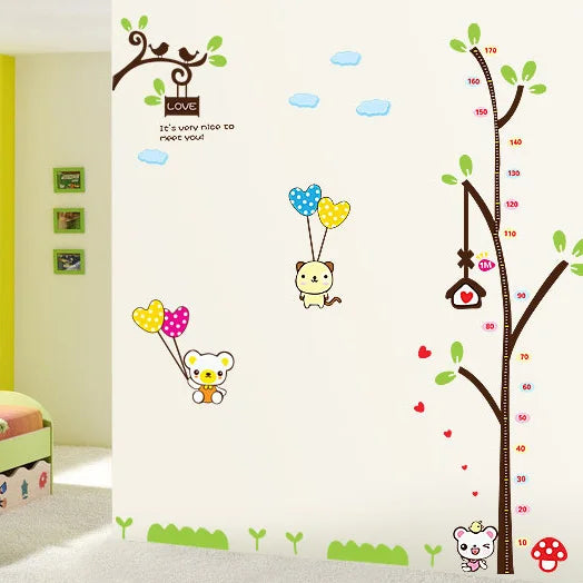 New Design Cute Tree Height Chart Measurement with Bears and Cloud DIY Wall Decal for Nursery Room Wall Sticker