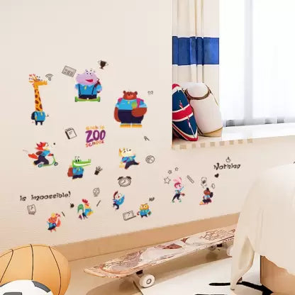 Sk7155 JAAMSO ROYALS Cartoon Animals Zoo School Decorative Self Adhesive Vinyl Wall Sticker