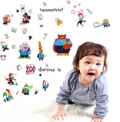 Sk7155 JAAMSO ROYALS Cartoon Animals Zoo School Decorative Self Adhesive Vinyl Wall Sticker